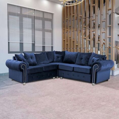 Victoria Plush Velvet Corner/3+2 Sofa Set - Blue Corner