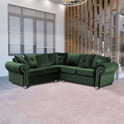 Victoria Plush Velvet Corner/3+2 Sofa Set - Green Corner
