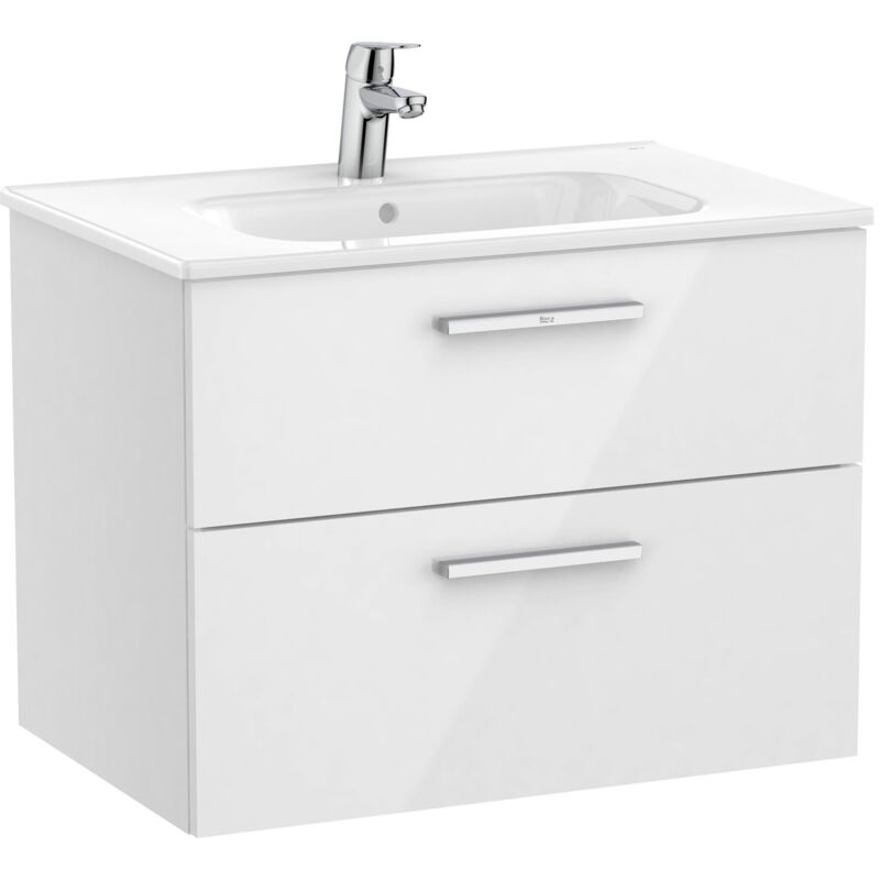 Roca - unik - Meuble bas 2 tiroirs + lavabo Couleur : Chêne City texturé - Dimensions : 605x453x515 mm