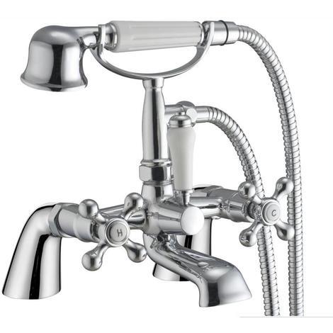 main image of "Victorian Antique Old Style Chrome Bathroom Bath Shower Mixer Tap (Viscount 4)"