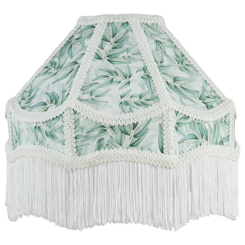 Victorian Empire Handmade Lamp Shade with Emerald Green Leaves and White Tassels by Happy Homewares