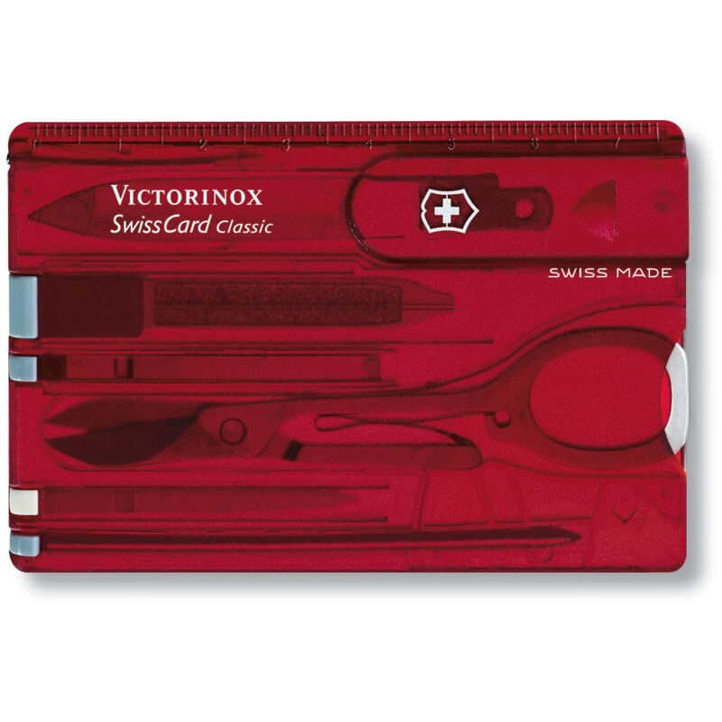 Victorinox - Carte suisse multi-usages Swiss Card Classic, avec 10 fonctions, ciseaux et stylo inclus, couleur rouge.