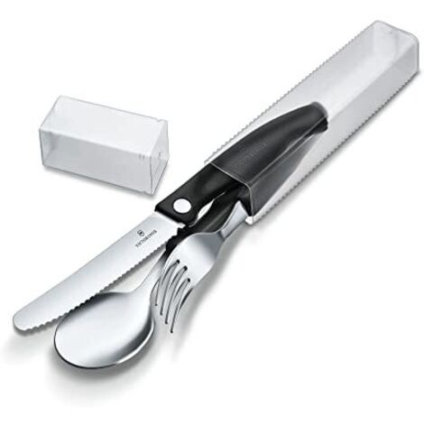 Victorinox Classic, set di posate composto da un coltello, una forchetta e un cucchiaio in acciaio inox, nero