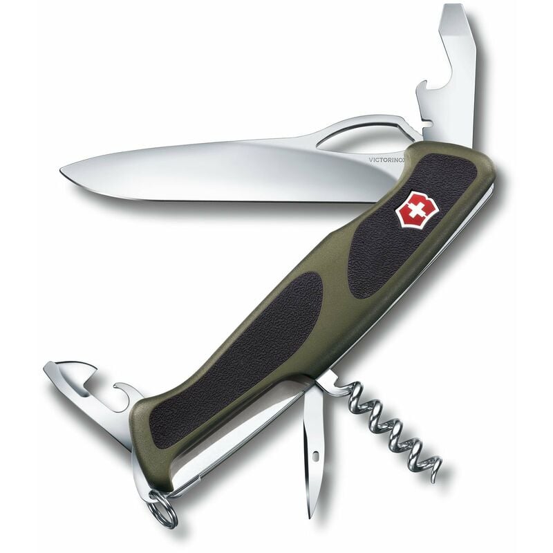 

Navaja suiza de bolsillo Victorinox Ranger Grip 61, 11 funciones, para pelar cables y abrir botellas, color verde y negro