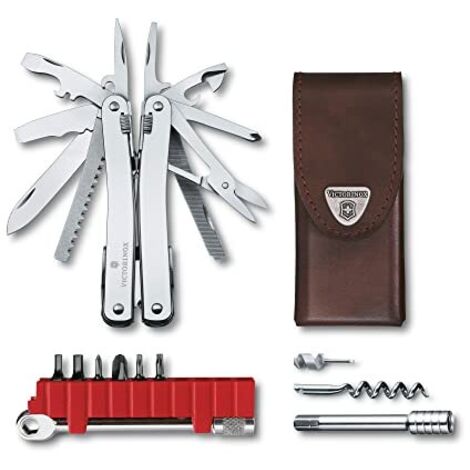 Victorinox, strumento multifunzione Swiss Tool Spirit X Plus Ratchet, 36 funzioni, pinza combinata, custodia in pelle, argento