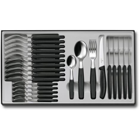 Victorinox Swiss Classic, set di posate da 24 pezzi, composto da coltelli da carne, forchette, cucchiai e cucchiaini, nero