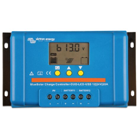 Victron – Régulateur solaire PWM BlueSolar DUO 12/24V 20A – 2 sorties USB 5V – Charge en 3 étapes – Protection surcharge et courts-circuits