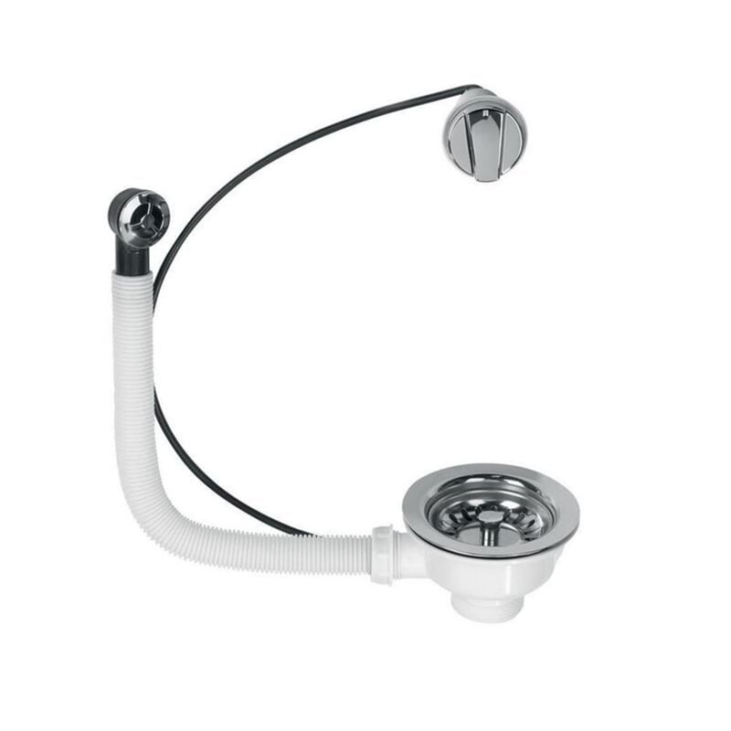 Bonde automatique à commande à câble (diamètre 90 cm) pour évier 1 bac - Blanc