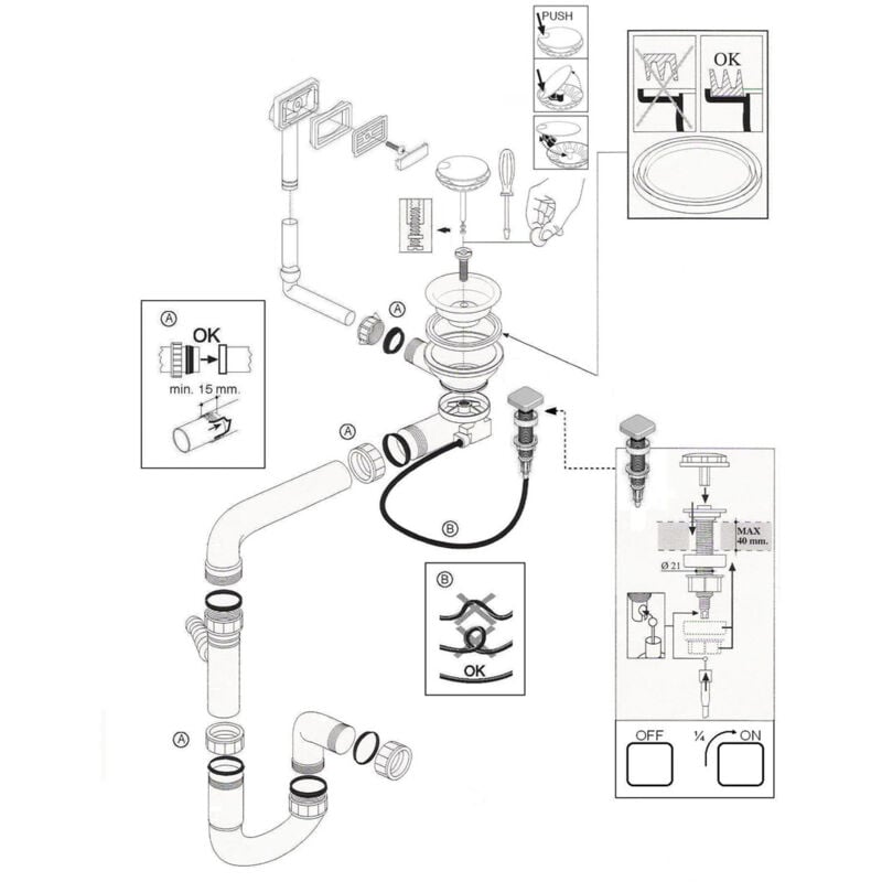 Vidage automatique 1 grand bac CUIPD198 pour évier SystemCeram CLEYA