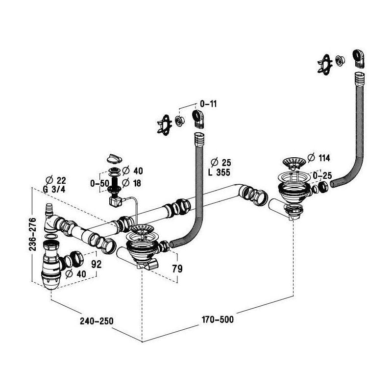 Carea - Vidage automatique pour évier eole 2 bacs