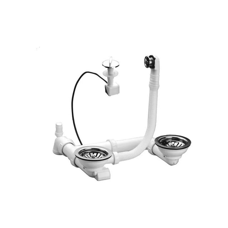 Vidage Nicoll 224045 pour évier 2 bacs D90mm automatique et manuelle blanc