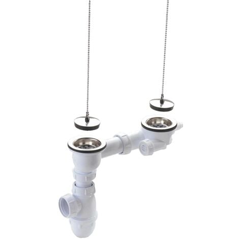 Vidage complet évier grès/synthèse 2 cuves avec siphon sans trop-plein Ø84 - percage 60mm