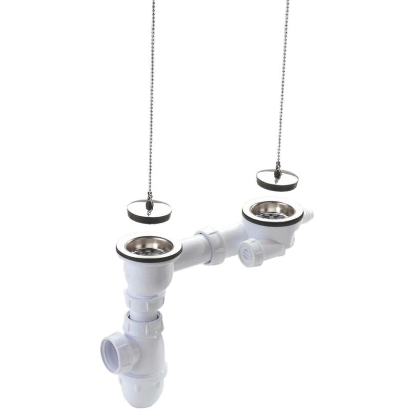 Nicoll - Vidage complet évier grès/synthèse 2 cuves avec siphon sans trop-plein Ø84 - percage 60mm