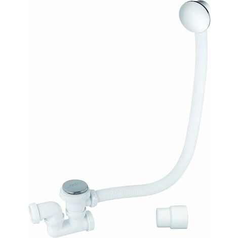 Vidage de baignoire à câble L1300 et siphon orientable avec clapet quick clac et trop-plein Wirquin SP713299, blanc