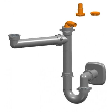 LIRA SPA Vidage évier 1 cuve, Siphon gain de place gris métallisé pour évier 1 bac
