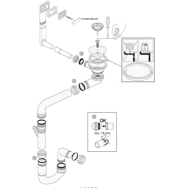 Luisina - Vidage manuel 1 bac CUIPD245 pour évier inox vibrato