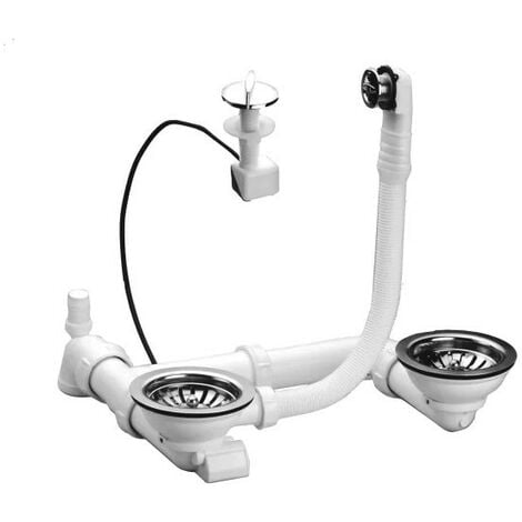 Vidage Nicoll 224045 pour évier 2 bacs D90mm automatique et manuelle blanc