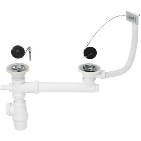 Siphon évier double bac inox avec trop plein - REF: 1611 SIMAPLAST - DEKKAL