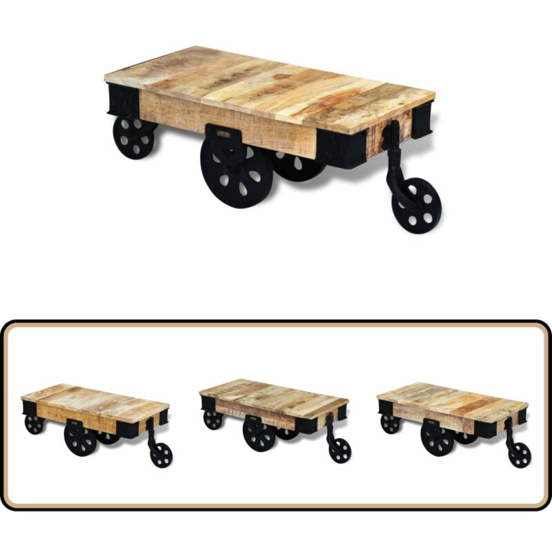 Vidaxl - vidal xl Table basse avec roues Bois de manguier brut - Table Basse Industrielle - Table Basse Design - Table Basse Vintage - Table Basse
