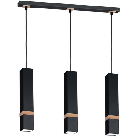 VIDAR 3 GU10 Hängelampe, schwarz, Holz, MILAGRO MLP5404