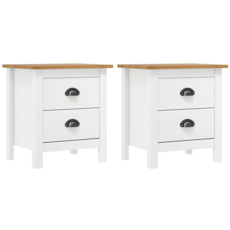 Tables de chevet Hill 2 pcs Blanc 46x35x49,5 cm Bois pin solide