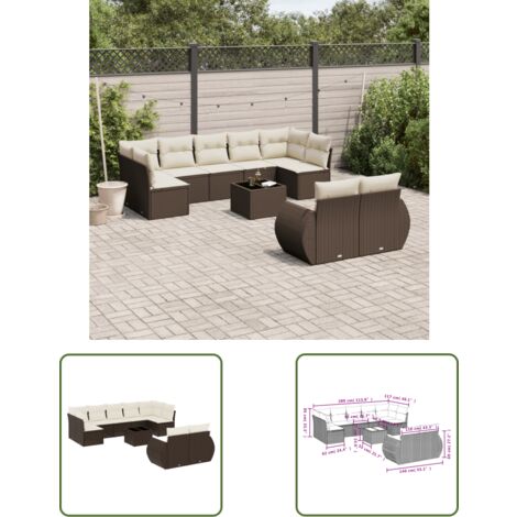 vidaXL 10-tlg. Garten-Sofagarnitur mit Kissen Braun Poly Rattan