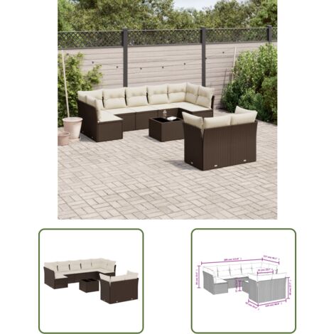 vidaXL 10-tlg. Garten-Sofagarnitur mit Kissen Braun Poly Rattan
