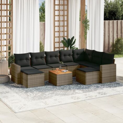 vidaXL 10-tlg. Garten-Sofagarnitur mit Kissen Grau Poly Rattan