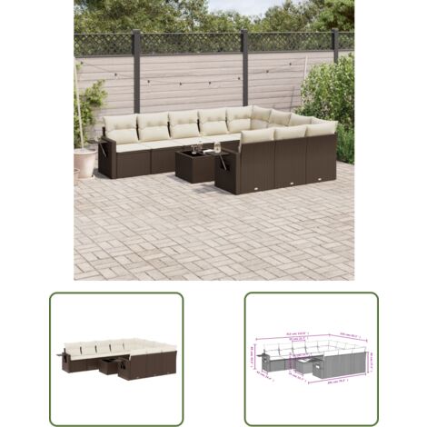 vidaXL 11-tlg. Garten-Sofagarnitur mit Kissen Braun Poly Rattan