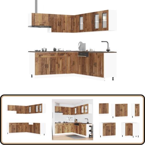 vidaXL 11-tlg. Küchenschrank-Set Kalmar Altholz-Optik Holzwerkstoff