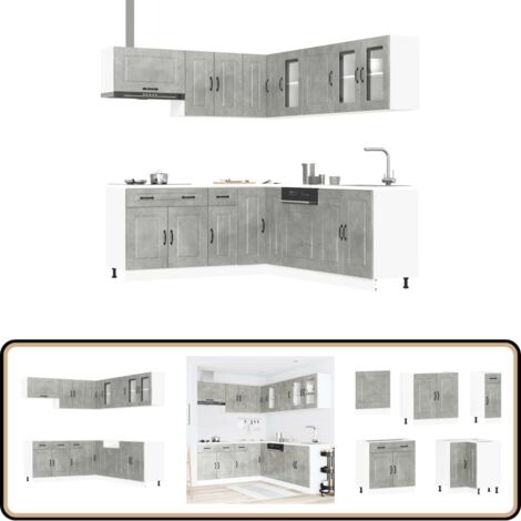 vidaXL 11-tlg. Küchenschrank-Set Kalmar Betongrau Holzwerkstoff