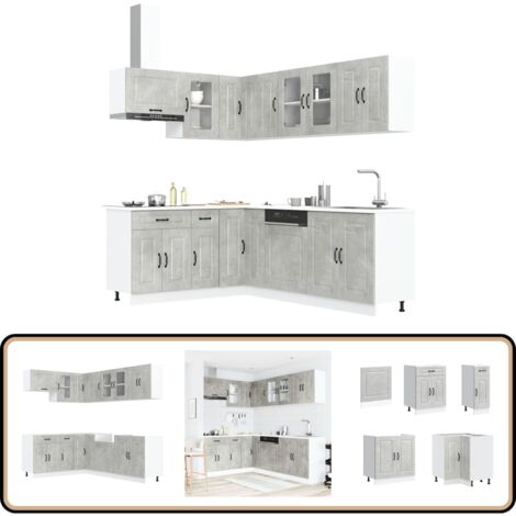vidaXL 11-tlg. Küchenschrank-Set Kalmar Betongrau Holzwerkstoff