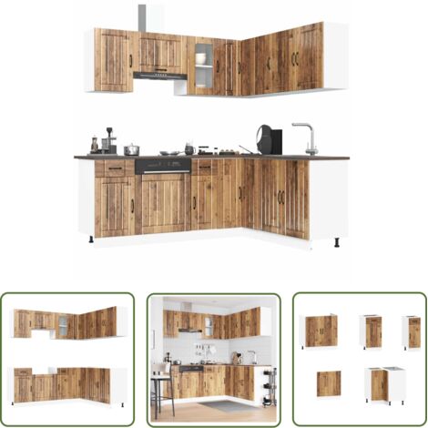 vidaXL 11-tlg. Küchenschrank-Set Lucca Altholz-Optik Holzwerkstoff