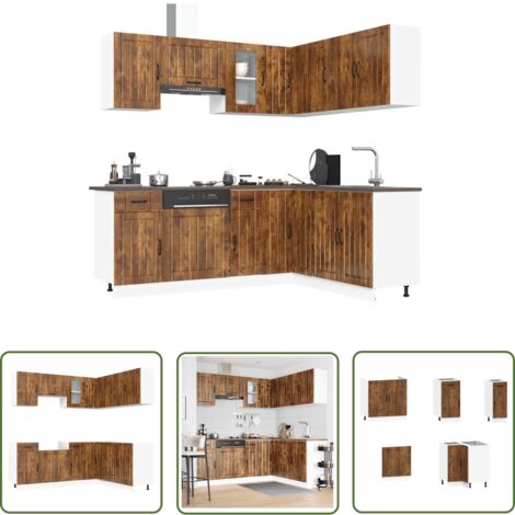 vidaXL 11-tlg. Küchenschrank-Set Lucca Räuchereiche Holzwerkstoff