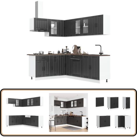 vidaXL 11-tlg. Küchenschrank-Set Lucca Schwarz Holzwerkstoff