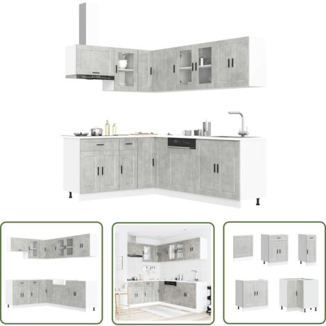 vidaXL 11-tlg. Küchenschrank-Set Porto Betongrau Holzwerkstoff