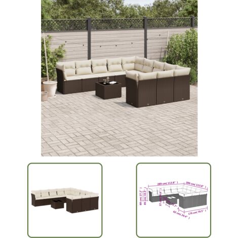 vidaXL 12-tlg. Garten-Sofagarnitur mit Kissen Braun Poly Rattan