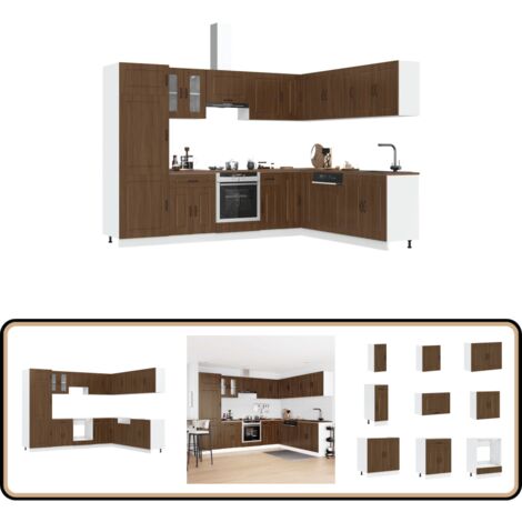 vidaXL 14-tlg. Küchenschrank-Set Braun Eichen-Optik Holzwerkstoff