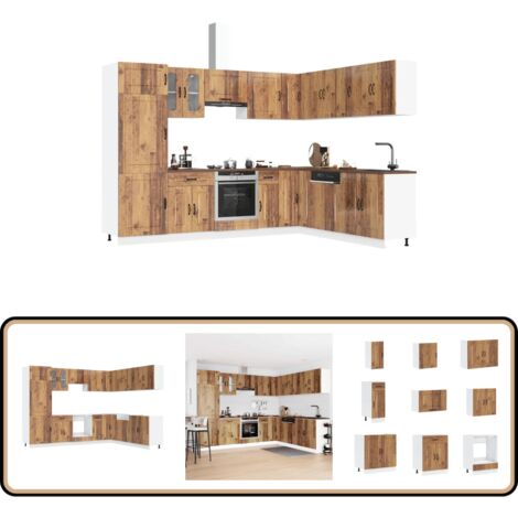 vidaXL 14-tlg. Küchenschrank-Set Kalmar Altholz-Optik Holzwerkstoff