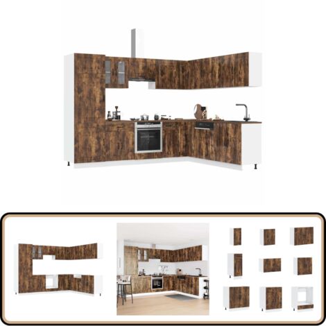 vidaXL 14-tlg. Küchenschrank-Set Kalmar Räuchereiche Holzwerkstoff