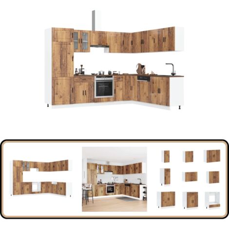 vidaXL 14-tlg. Küchenschrank-Set Porto Altholz-Optik Holzwerkstoff