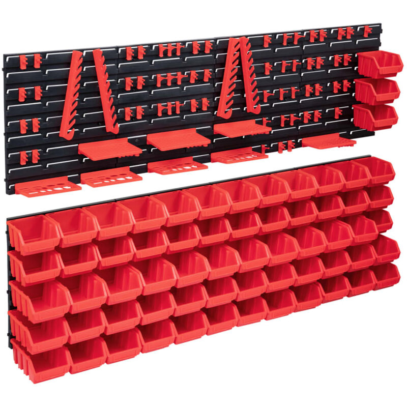 141 Piece Storage Bin Kit with Wall Panels Red and Black Vidaxl