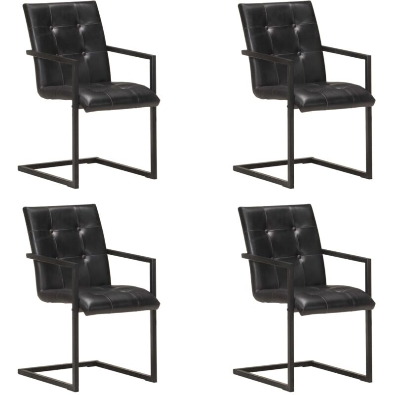 Vidaxl - Chaises à manger cantilever lot de 4 noir cuir véritable