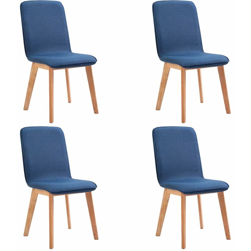 

vidaXL Madera Maciza de Roble Sillas de Comedor Tela 4 Unidades Azul - Azul