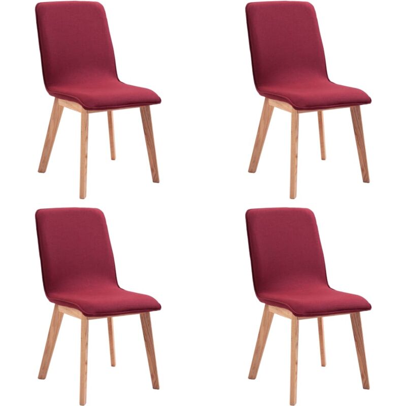 

vidaXL Madera Maciza de Roble Sillas de Comedor Tela 4 Unidades Roja - Rojo