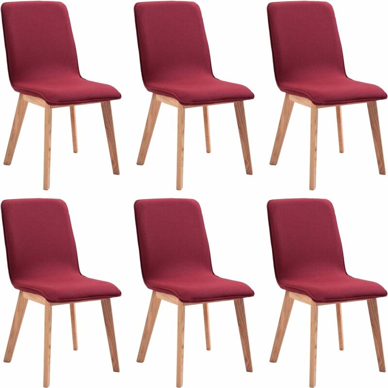 

vidaXL Madera Maciza de Roble Sillas de Comedor Tela 6 Unidades Roja - Rojo