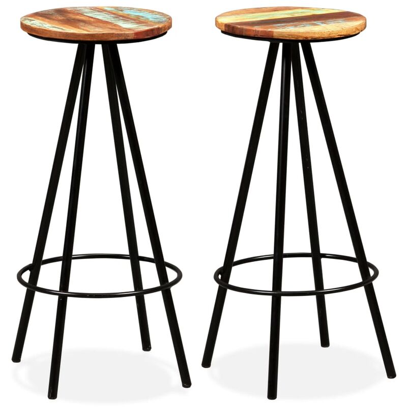 Bar Stools Solid Reclaimed Wood 2 Pcs