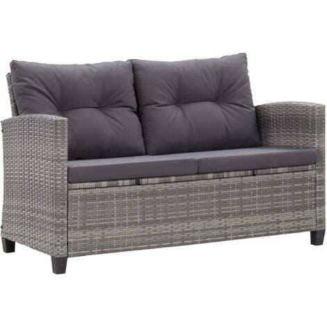 vidaXL 2-Sitzer-Gartensofa mit Kissen Grau 124 cm Poly Rattan