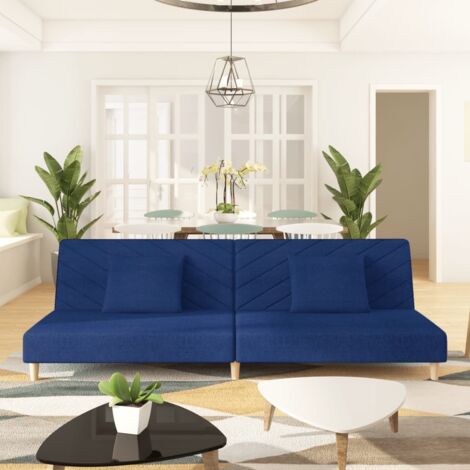vidaXL 2-Sitzer Schlafsofa mit zwei Kissen Blau Stoff
