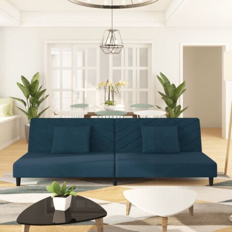 vidaXL 2-Sitzer Schlafsofa mit zwei Kissen in Blau Samt